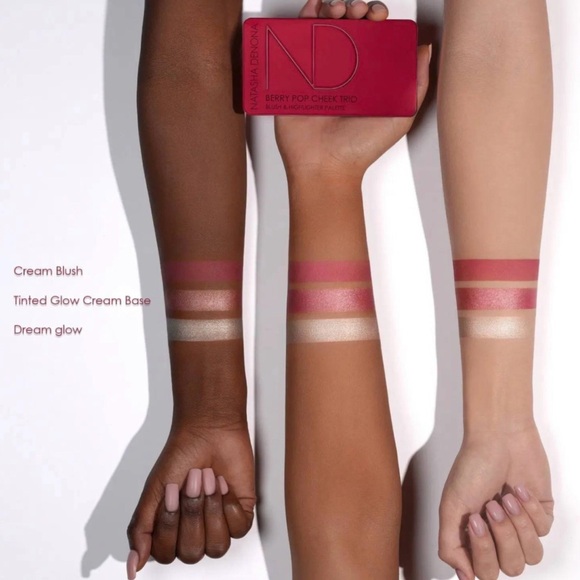 NATASHA DENONA ~ BERRY POP CHEEK TRIO BLUSH & HIGHLIGHTER PALETTE Cream & Powder - Picture 7 of 14